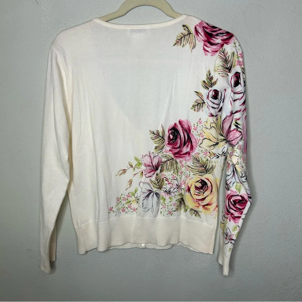 Vintage Talbots Coton Blend Floral Cardigan Medium Petite - Picture 6 of 6